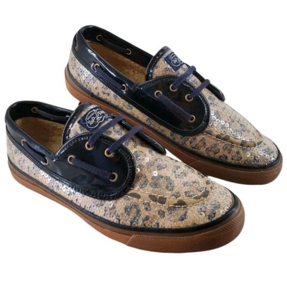 Sperry Other - Sperry Topsider Cheetah Print Sequin Leather Sherpa Lined Boat Shoe Womens 9 M